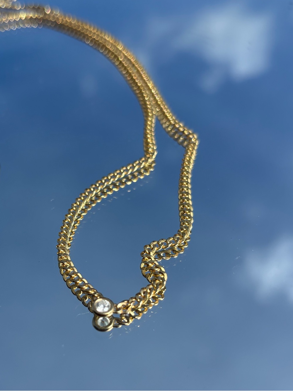 Baby Gold Cuban Link Diamond Solitaire Necklace